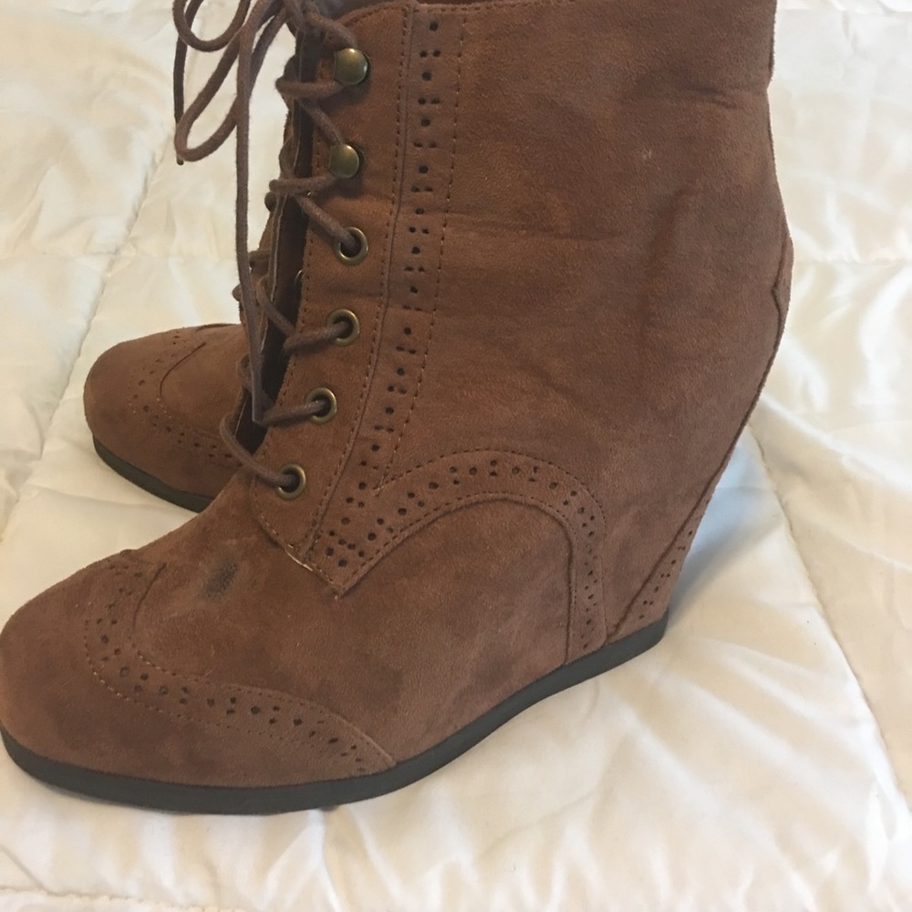 Lace up wedge booties